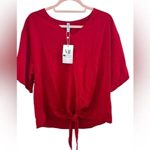 NWT - VIISHOW Womens Tie Front Chiffon Blouses V Neck Batwing Short Sleeve  Top